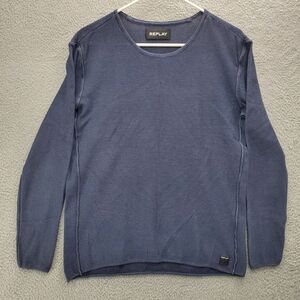 Replay Thermal Waffle Knit Shirt Long Sleeve Sweatshirt Mens Medium Blue